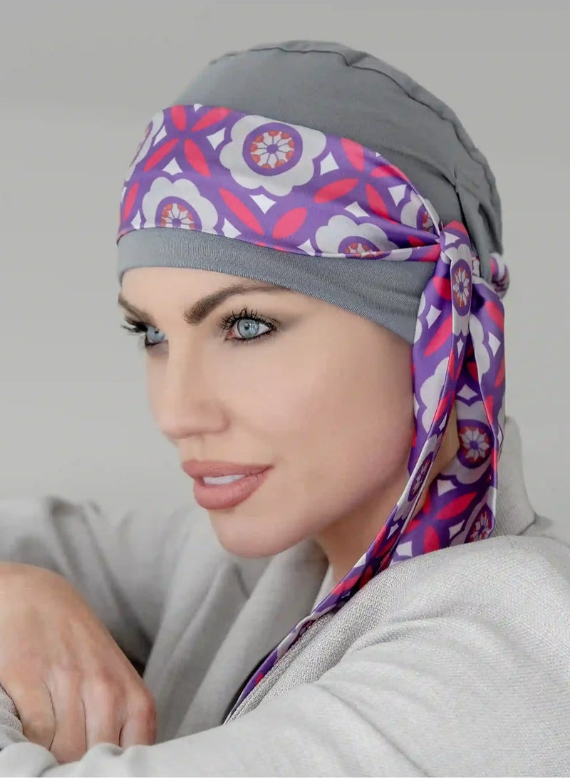 Rung Yanna Grey Purple Rose - Women Silky Headwear Bamboo Fabric - Image 3