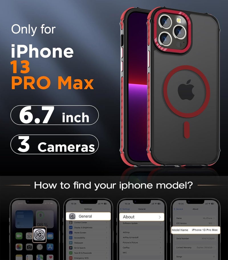 DEERLAMN Strong Magnetic Case for iPhone 13 Pro Max 6.7-Inch,[Compatible with Magsafe][Military Grade Drop Protection] Translucent Matte Shockproof Protective Phone Cover-Frosted Red - Image 2