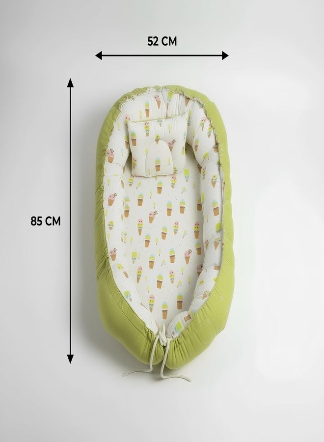 فوي دروب سرير Voidrop Baby Nest للأطفال حديثي الولادة | كرسي استرخاء قابل للعكس 2 في 1 للأطفال الرضع | سرير محمول للنوم بجانب الأم | تصميم باللونين الأخضر الفاتح والزيتوني | سرير سفر قطني ناعم للأولاد والبنات | من 0 إلى 12 شهرًا (أخضر) - Image 3