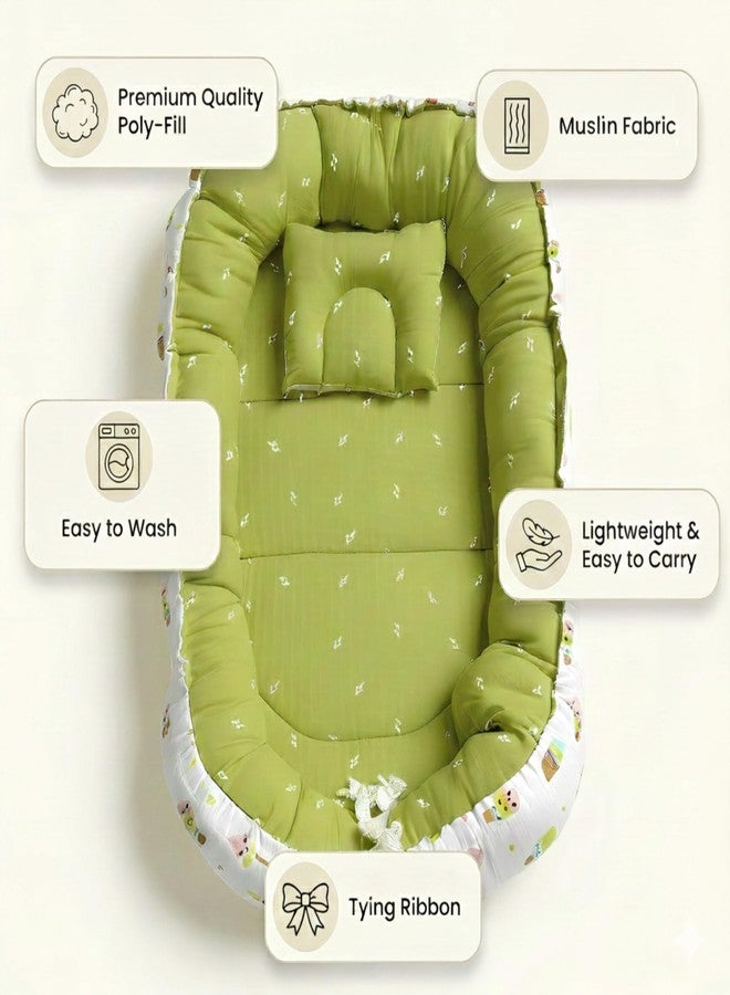 فوي دروب سرير Voidrop Baby Nest للأطفال حديثي الولادة | كرسي استرخاء قابل للعكس 2 في 1 للأطفال الرضع | سرير محمول للنوم بجانب الأم | تصميم باللونين الأخضر الفاتح والزيتوني | سرير سفر قطني ناعم للأولاد والبنات | من 0 إلى 12 شهرًا (أخضر) - Image 4