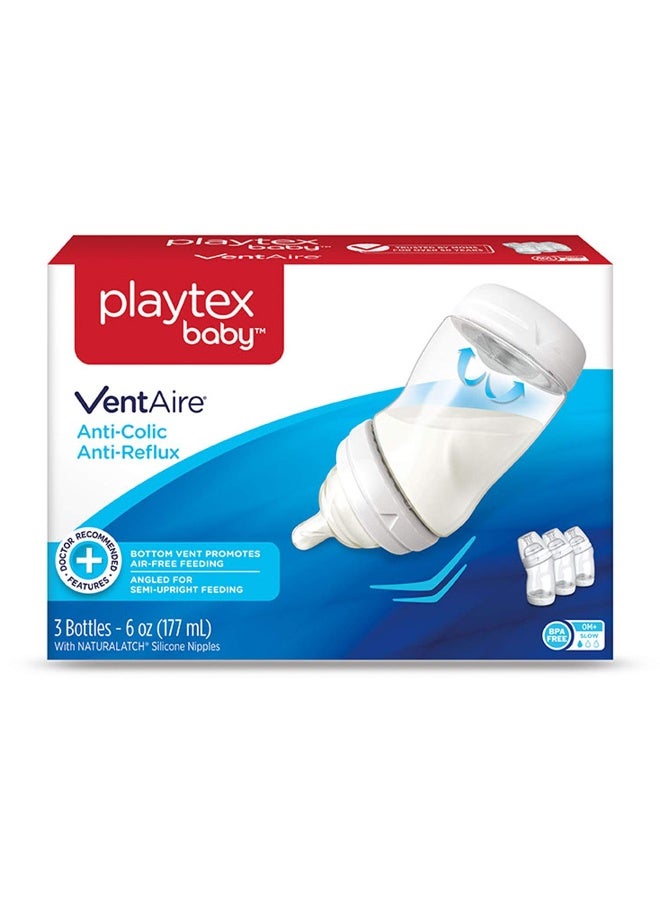playtex زجاجة بلايتكس بيبي فنتاير، تساعد في منع المغص والارتجاع، زجاجات سعة 6 أونصات، 3 قطع - Image 1