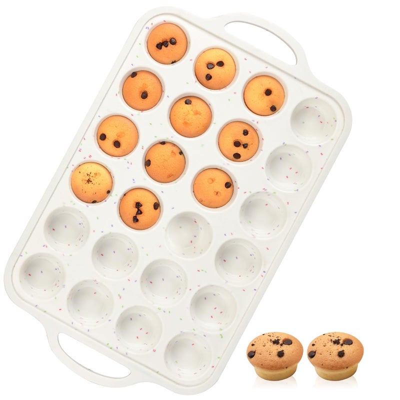 CAKETIME Mini Cupcake Pans Metal Reinforced Frame Silicone Mini Muffin Pan Nonstick 24 Cups Easy to Handle for Baking Muffins Cupcakes Egg Bites 1 Pack