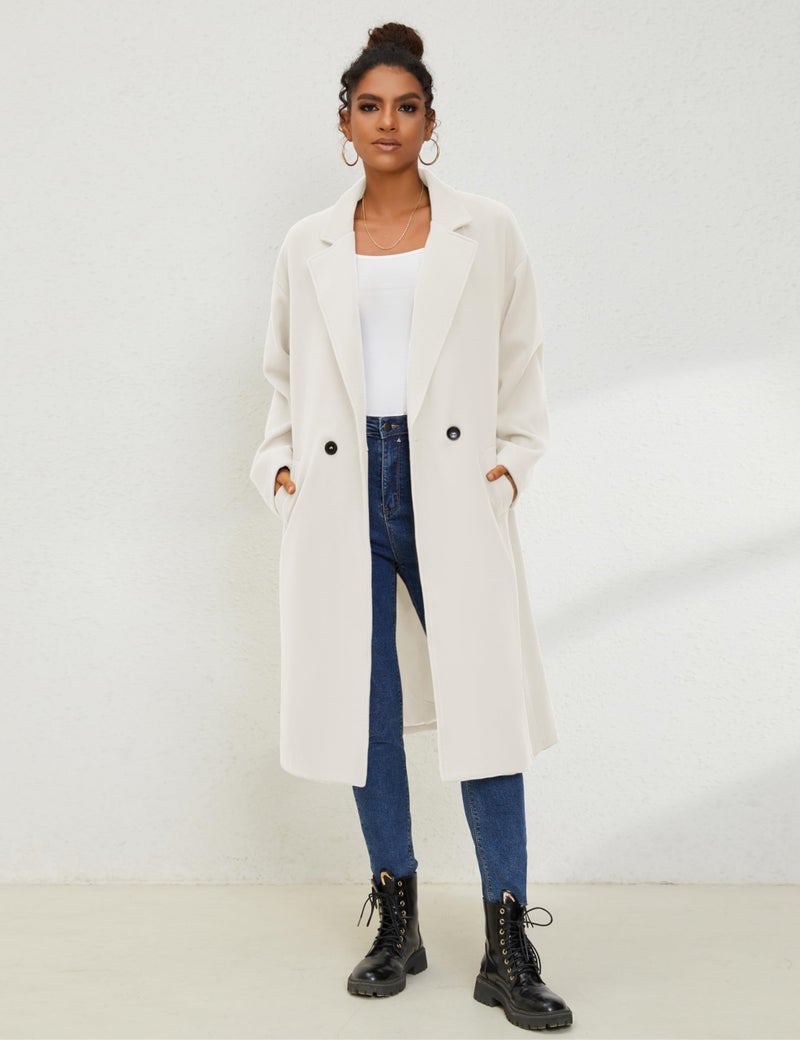 UANEO Women's Wool Blend Coat Oversized Double Breasted Long Trench Overcoat Winter (White-XXL) - Image 3