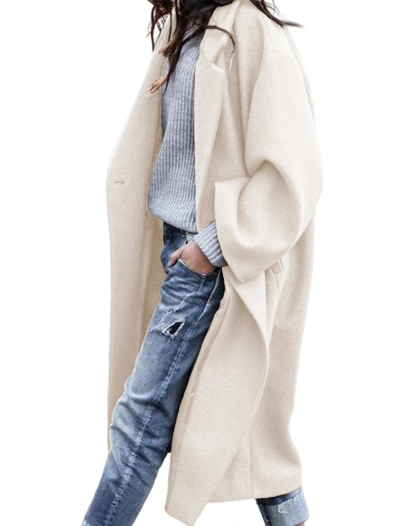 UANEO Women's Wool Blend Coat Oversized Double Breasted Long Trench Overcoat Winter (White-XXL) - Image 1