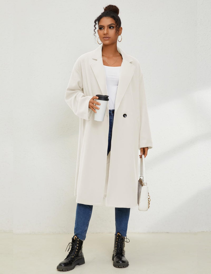 UANEO Women's Wool Blend Coat Oversized Double Breasted Long Trench Overcoat Winter (White-XXL) - Image 5