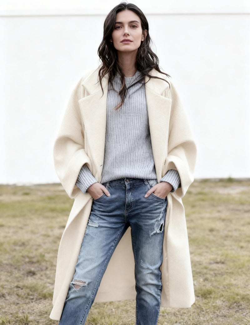 UANEO Women's Wool Blend Coat Oversized Double Breasted Long Trench Overcoat Winter (White-XXL) - Image 2
