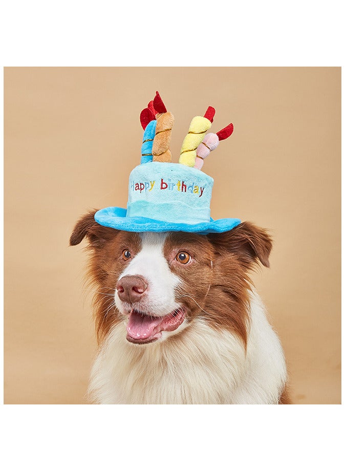 Dog Birthday Cake Hat with Colorful Candles Pet Cap Cake Hat Party Hats  - Image 1