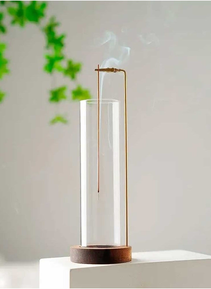 Bakhoor BoSidin Modern Incense Holder with Round Glass Ash Catcher – Wooden Upside Down Incense Stick Holder for Home Fragrance  - Image 2