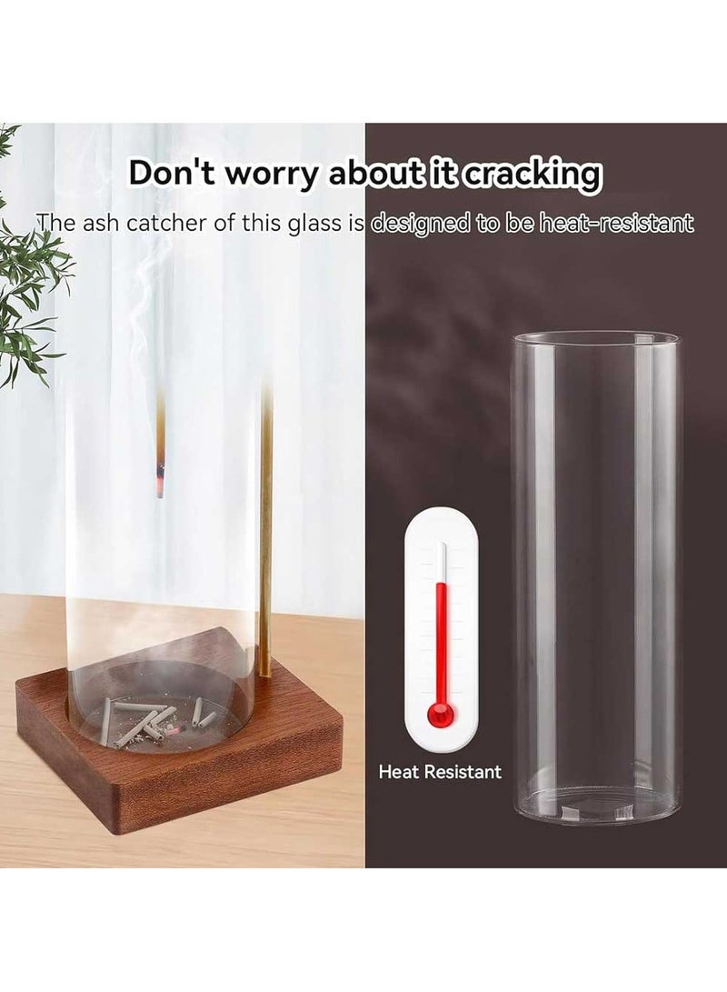 Modern Incense Holder with Round Glass Ash Catcher – Wooden Upside Down Incense Stick Holder for Home Fragrance