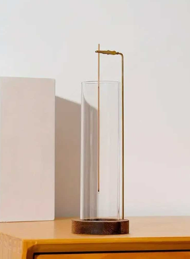 Modern Incense Holder with Round Glass Ash Catcher – Wooden Upside Down Incense Stick Holder for Home Fragrance