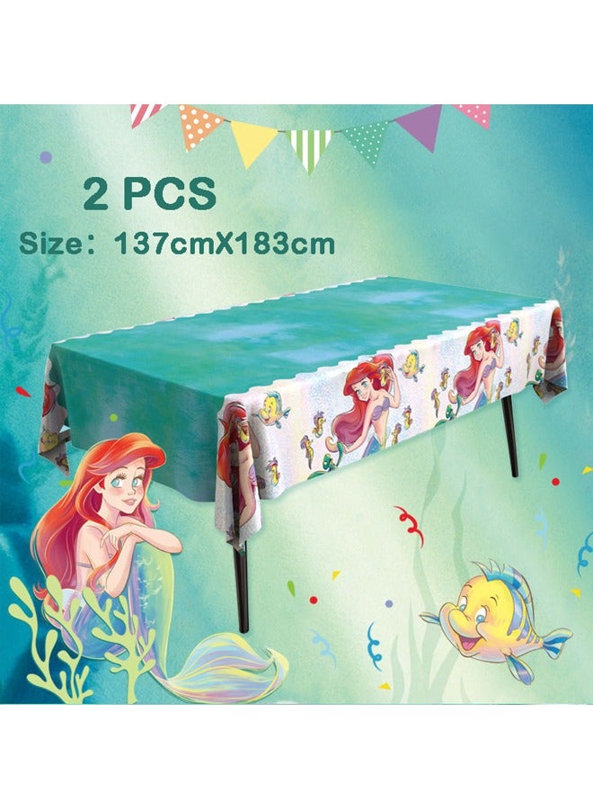 2 PCS mermaid pattern disposable waterproof birthday tablecloth party supplies decorative tablecloth (size: 137cm*183cm)  - Image 2