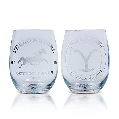 Toynk Yellowstone Dutton Ranch Stemless Wine Glasses Set of 2  20Ounce Tumbler Cups For Mimosas Cocktails