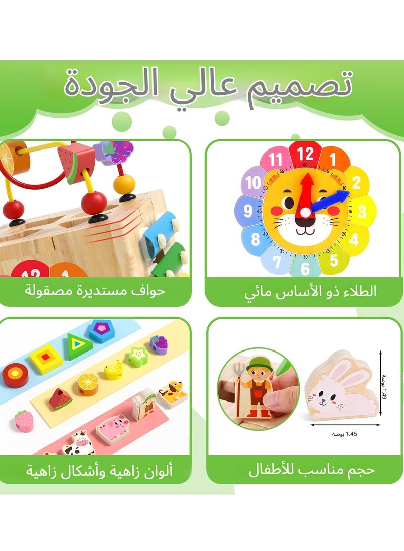 XICEN Toddler Wooden Activity Cube Toys, 7 in 1 Kids Montessori Activity Center, Includes Shape Sorter, Bead Maze, Xylophone,  Clock, Early Educational Toy for Boys Girls 1 2 3 Years Old - Image 4