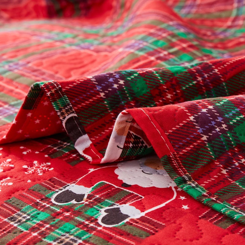 CHESITY Christmas Bedding Set Queen Size Quilts Reversible Xmas Bedspread Snowflake Quilt Red Bedding Breathable Snowmen Reindeer Santa Claus Coverlet Soft Lightweight Christmas Bed Decor(90""x90"") - Image 4