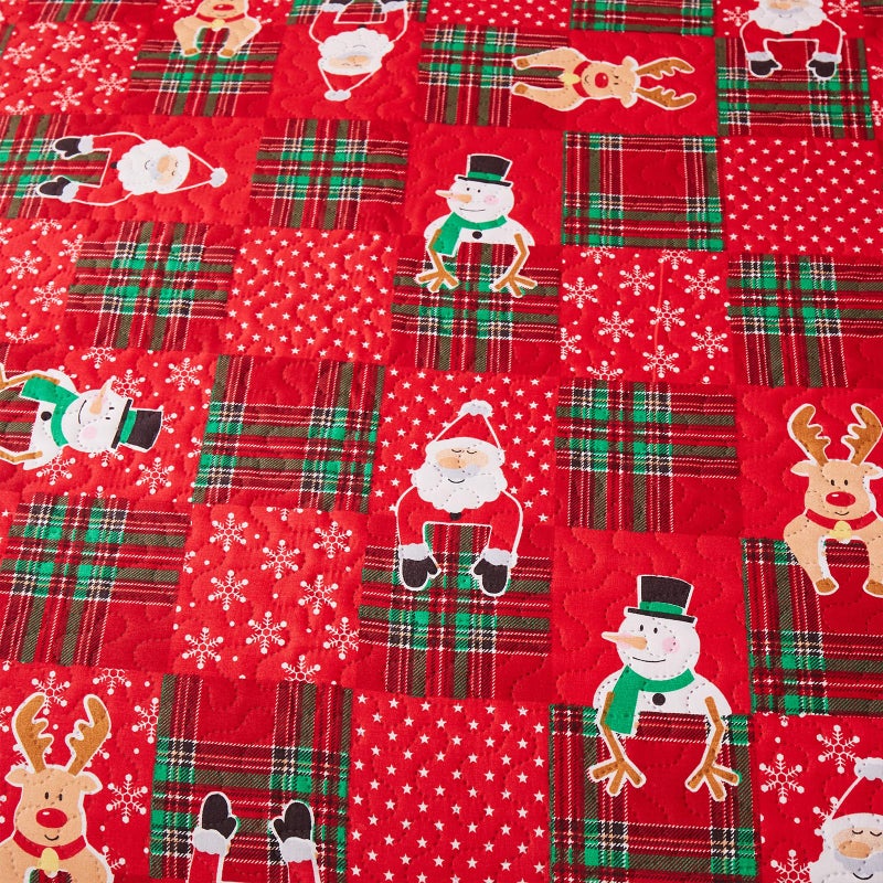 CHESITY Christmas Bedding Set Queen Size Quilts Reversible Xmas Bedspread Snowflake Quilt Red Bedding Breathable Snowmen Reindeer Santa Claus Coverlet Soft Lightweight Christmas Bed Decor(90""x90"") - Image 5