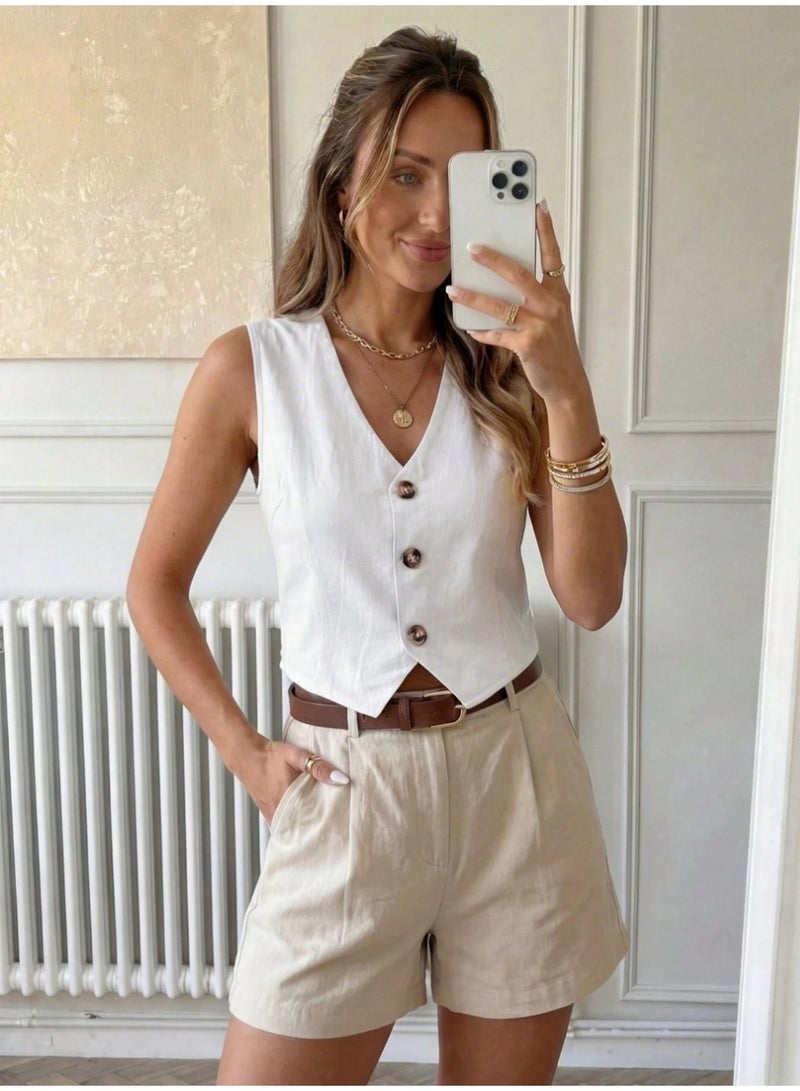 Shein Office Lady Casual Sleeveless Solid Color Blouse For Summer,Sleeveless Tops - Image 2