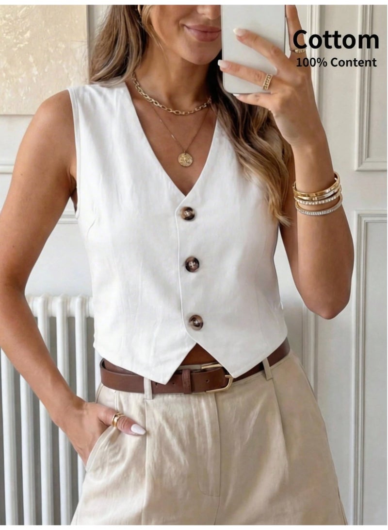 Shein Office Lady Casual Sleeveless Solid Color Blouse For Summer,Sleeveless Tops - Image 1