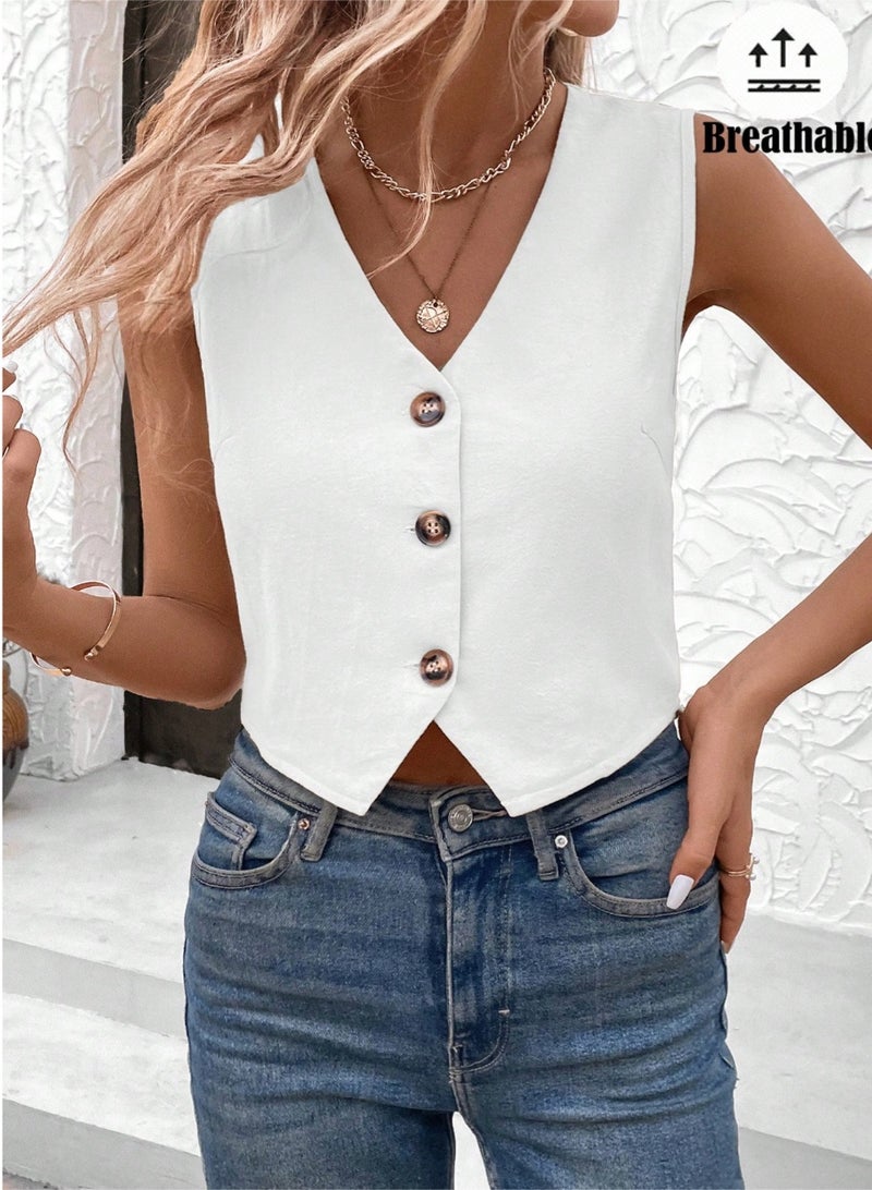 Shein Office Lady Casual Sleeveless Solid Color Blouse For Summer,Sleeveless Tops - Image 3