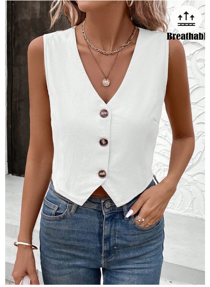 Shein Office Lady Casual Sleeveless Solid Color Blouse For Summer,Sleeveless Tops - Image 5