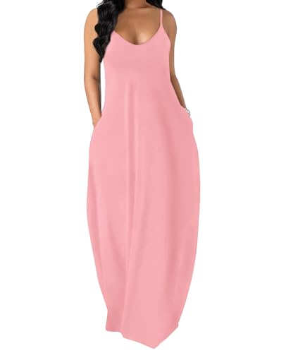 OFEEFAN Maxi Dresses V Neck Easter Dresses for Women Beach Fashion Summer Dress Valentines Pink M - Image 1
