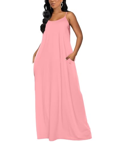OFEEFAN Maxi Dresses V Neck Easter Dresses for Women Beach Fashion Summer Dress Valentines Pink M - Image 2