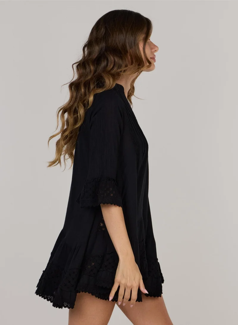 Just Nature black Embroidered Short Tunic Dress for Women | Best Price UAE