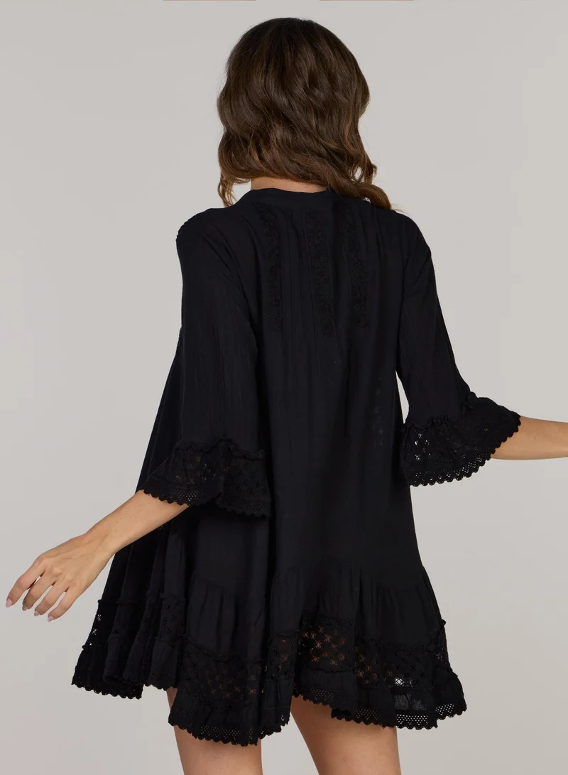 Just Nature black Embroidered Short Tunic Dress for Women | Best Price UAE