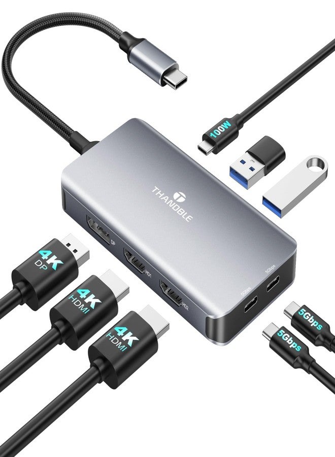 THANDBLE USB C Docking Station Dual Monitor, Laptop Docking Station 3 Monitor, USB C Hub Dual 4K@60Hz HDMI Display with DisplayPort Port, 5Gbps USB-A/C Data Port, 100W PD, for HP/Dell/Lenovo/Laptop - Image 1