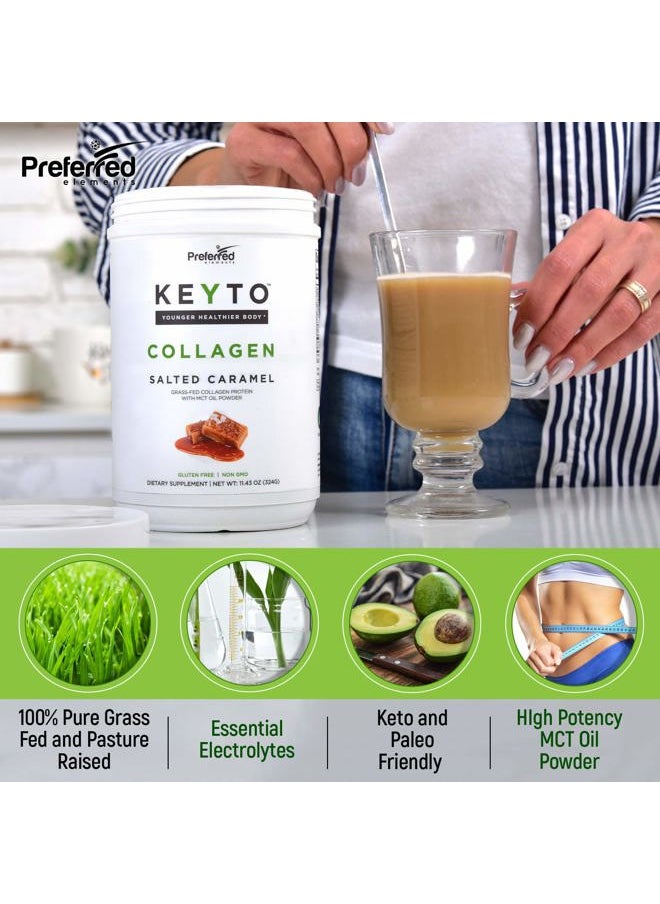 Preferred Elements - Keto Collagen Protein Powder with MCT Oil – Keto and Paleo Friendly Pure Grass Fed Pasture Raised Hydrolyzed Collagen Peptides KEYTO Salted Caramel Flavor - Image 1