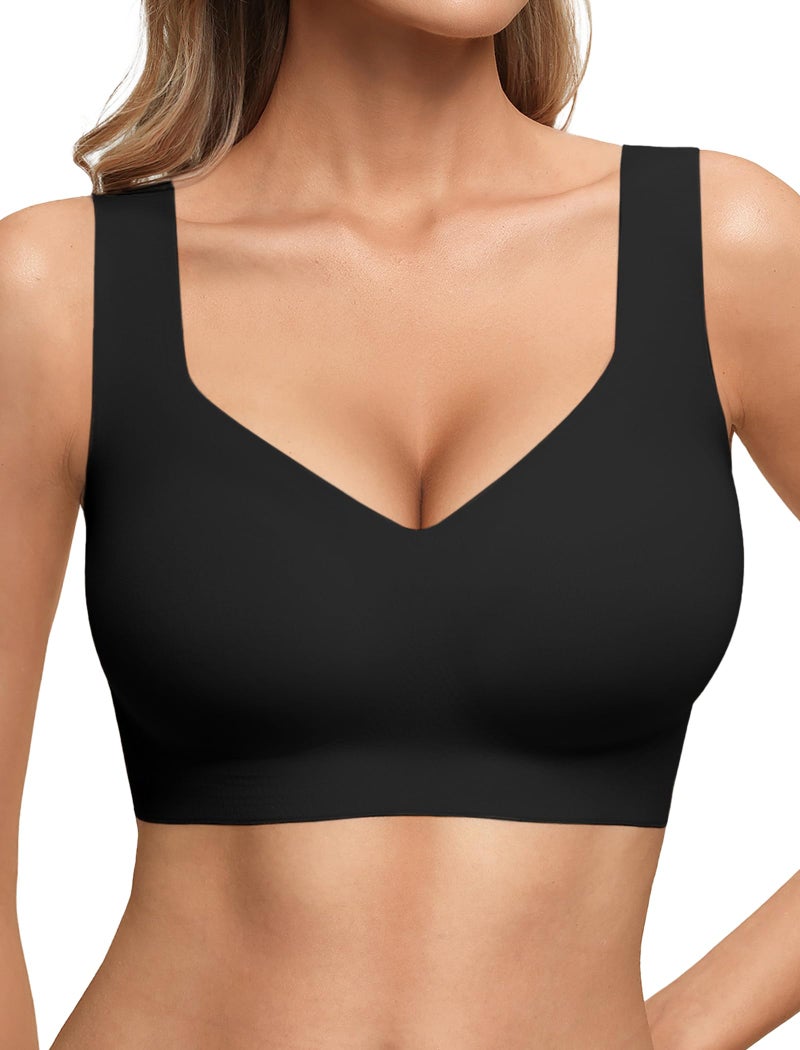 Women's Seamless Wireless Pullover Bralette Lightly Padded Full Coverage T-Shirt Bra with Wide Straps - Image 1