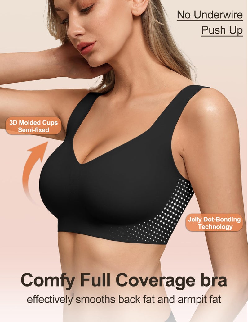Women's Seamless Wireless Pullover Bralette Lightly Padded Full Coverage T-Shirt Bra with Wide Straps - Image 4