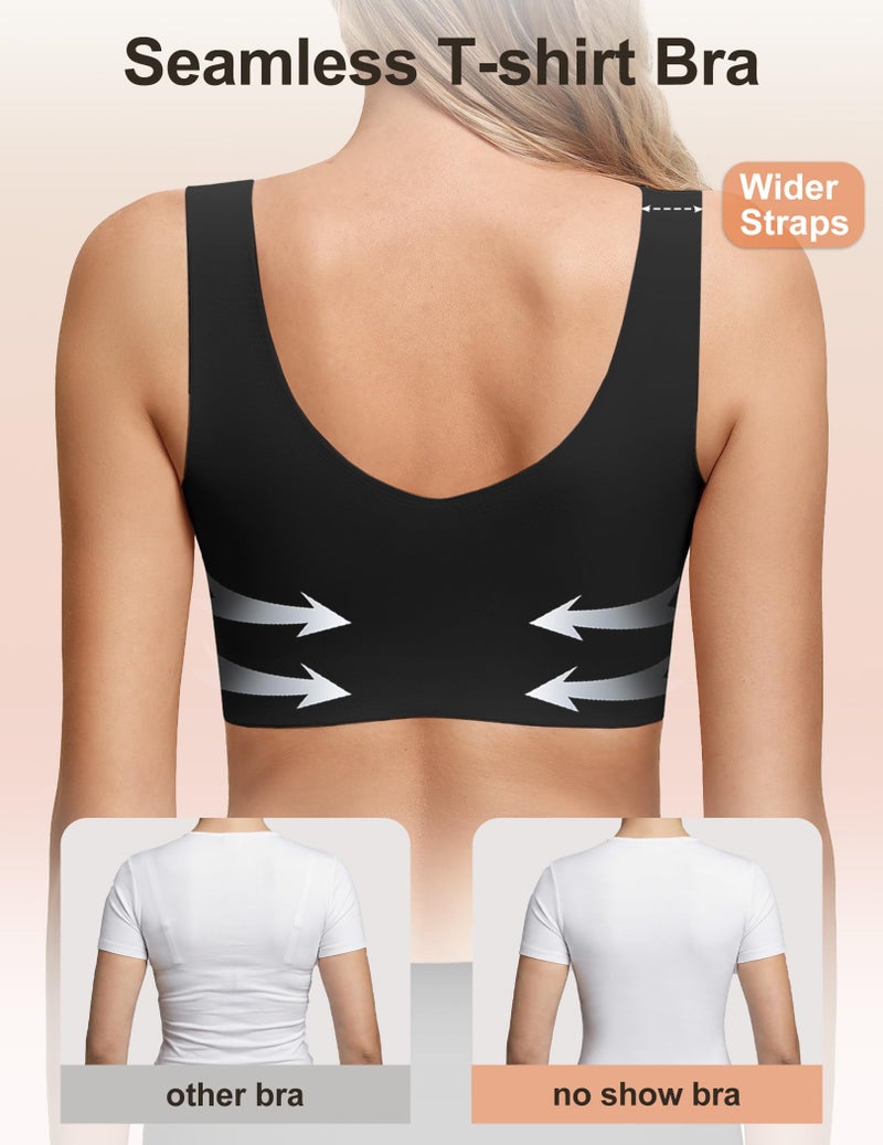 Women's Seamless Wireless Pullover Bralette Lightly Padded Full Coverage T-Shirt Bra with Wide Straps - Image 2