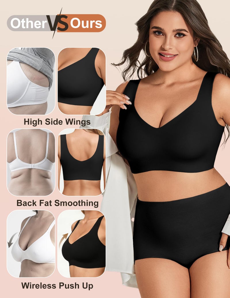 Women's Seamless Wireless Pullover Bralette Lightly Padded Full Coverage T-Shirt Bra with Wide Straps - Image 3