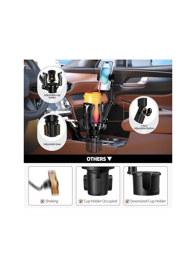 S-TOP Phone Holders for Your Car, Adjustable Car Cup Holder Expander with Rubber Grip, Secure Hold, Multi-Scenario Use for Drivers, Commuters & Road Trips, Fit for Up to 5.31'' Drinks/Mugs/Foods - Image 2
