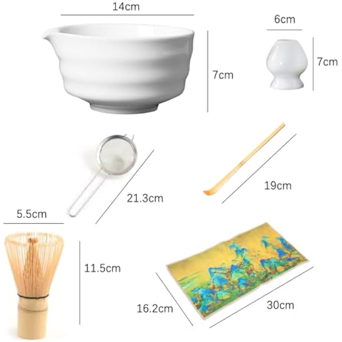 Unity Japanese Matcha Tea Set 7Pcs  520Ml Ceramic Matcha Bowl With Spout Bamboo Whisk Chasen Scoop Whisk Holder Sifter  Tea Cloth  Complete Matcha Ceremony Kit Forest Green - Image 4