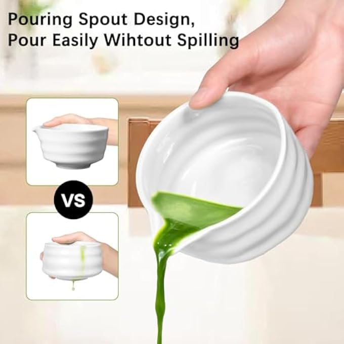 Unity Japanese Matcha Tea Set 7Pcs  520Ml Ceramic Matcha Bowl With Spout Bamboo Whisk Chasen Scoop Whisk Holder Sifter  Tea Cloth  Complete Matcha Ceremony Kit Forest Green - Image 5