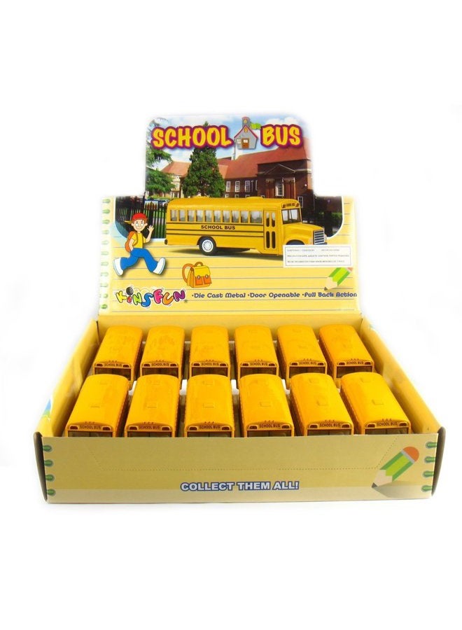 KiNSFUN Novelty Die Cast Classic Long Nose School Bus Pull Back Action 12 Pack - Image 1