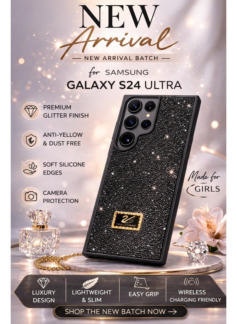 في آر كرييتيف غطاء هاتف فاخر لامع مرصع بالألماس لهاتف Samsung Galaxy S24 Ultra مع أحجار الراين المتلألئة للحماية - أسود - Image 5