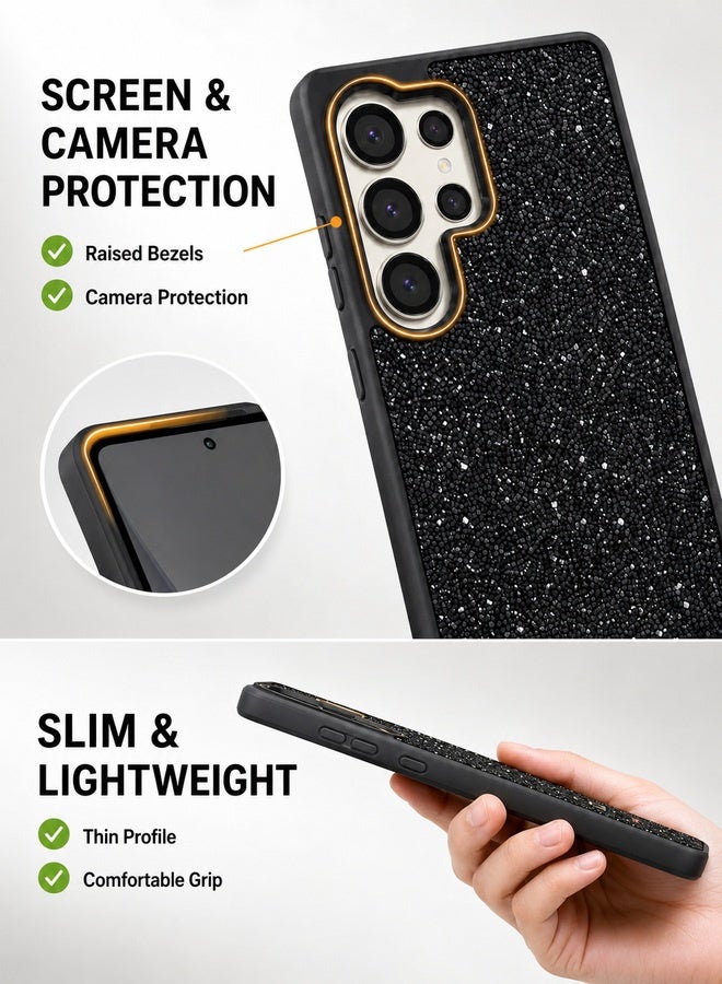 VR CREATIVE Luxury Sparkling Crystal Rhinestone Protective Phone Case Cover for Samsung Galaxy S24 Ultra – Black - Image 5