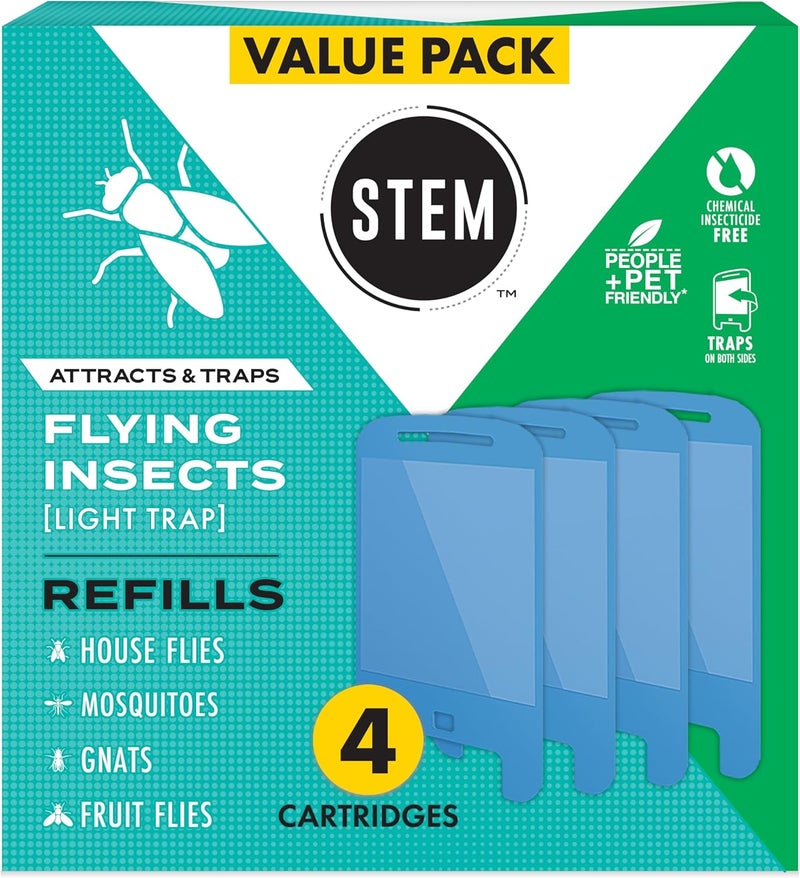 STEM Light Trap Refill Cartridges Indoor Fruit Fly Trap Effective Insect Control for Home Attracts and Traps Flying Insects Compatible with STEM Light Trap 4 Count