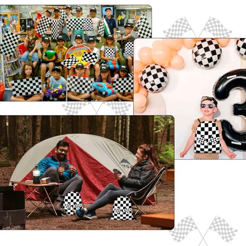 KERINGO 16 PCS Checkered Racing Gift Bags Race Car Party Favors Bag Black and White Drawstring String Bag Backpack Gift Candy Treat Goody Bags for Race Car Themed Birthday Party Supplies - Image 5