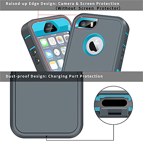 ACAGET for iPhone 5S Case, iPhone SE 2016 Case, iPhone 5 Case Heavy Duty Protective Armor Shock-Absorbing Dual Layer Rubber TPU + PC Cover Non-Slip Bumper Phone Cases for iPhone 5S/SE/5 Grey/Sky Blue - Image 2