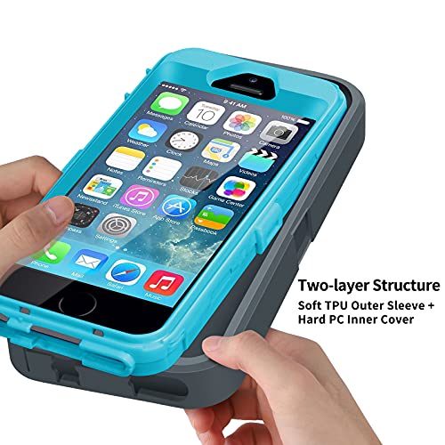 ACAGET for iPhone 5S Case, iPhone SE 2016 Case, iPhone 5 Case Heavy Duty Protective Armor Shock-Absorbing Dual Layer Rubber TPU + PC Cover Non-Slip Bumper Phone Cases for iPhone 5S/SE/5 Grey/Sky Blue - Image 3