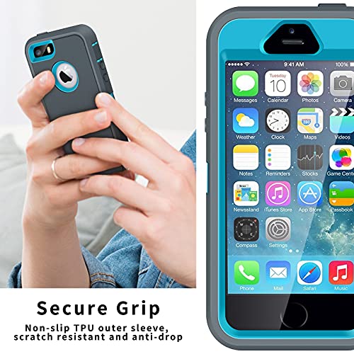ACAGET for iPhone 5S Case, iPhone SE 2016 Case, iPhone 5 Case Heavy Duty Protective Armor Shock-Absorbing Dual Layer Rubber TPU + PC Cover Non-Slip Bumper Phone Cases for iPhone 5S/SE/5 Grey/Sky Blue - Image 5