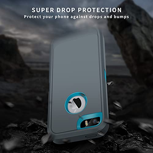 ACAGET for iPhone 5S Case, iPhone SE 2016 Case, iPhone 5 Case Heavy Duty Protective Armor Shock-Absorbing Dual Layer Rubber TPU + PC Cover Non-Slip Bumper Phone Cases for iPhone 5S/SE/5 Grey/Sky Blue - Image 4