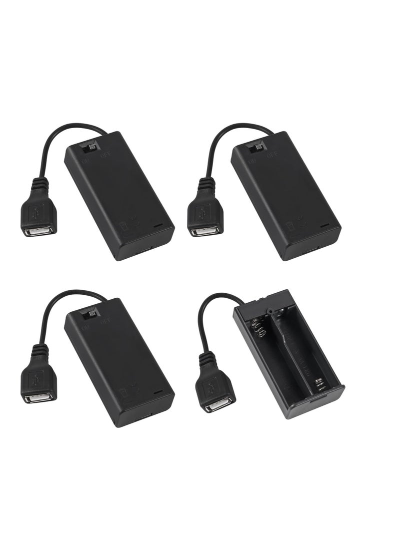 Excefore USB Female Socket, 4 Pcs 2 AA Battery Holder, with Leads, 4 AA Battery Holder with Wires - Image 1