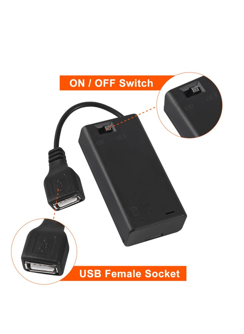 Excefore USB Female Socket, 4 Pcs 2 AA Battery Holder, with Leads, 4 AA Battery Holder with Wires - Image 4