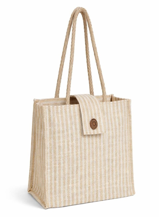 MOZU BAZAAR Jute Bag with Zip for Women & Men | Office Lunch Tiffin Carry Bag | Reusable Jute Shopping & Grocery Tote | Medium Brown - Image 1