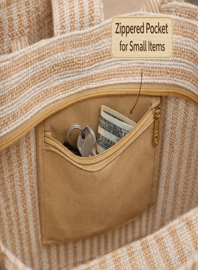 MOZU BAZAAR Jute Bag with Zip for Women & Men | Office Lunch Tiffin Carry Bag | Reusable Jute Shopping & Grocery Tote | Medium Brown - Image 3