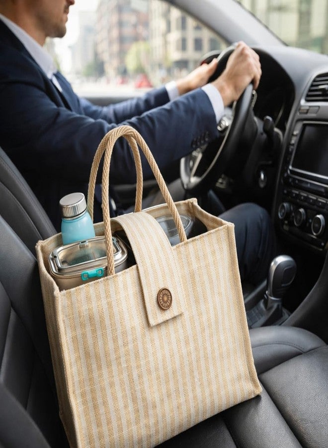 MOZU BAZAAR Jute Bag with Zip for Women & Men | Office Lunch Tiffin Carry Bag | Reusable Jute Shopping & Grocery Tote | Medium Brown - Image 5